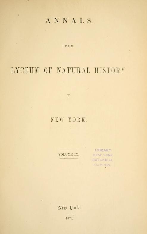 Media of type text, Prime 1870. Description:Annals of the Lyceum of Natural History of New York, vol. 9