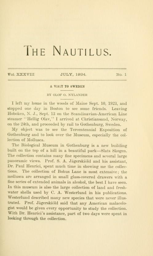 The Nautilus, vol. XXXVIII, no. 1