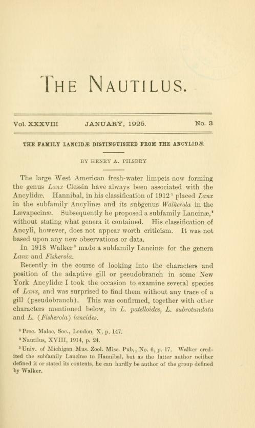 The Nautilus, vol. XXXVIII, no. 3
